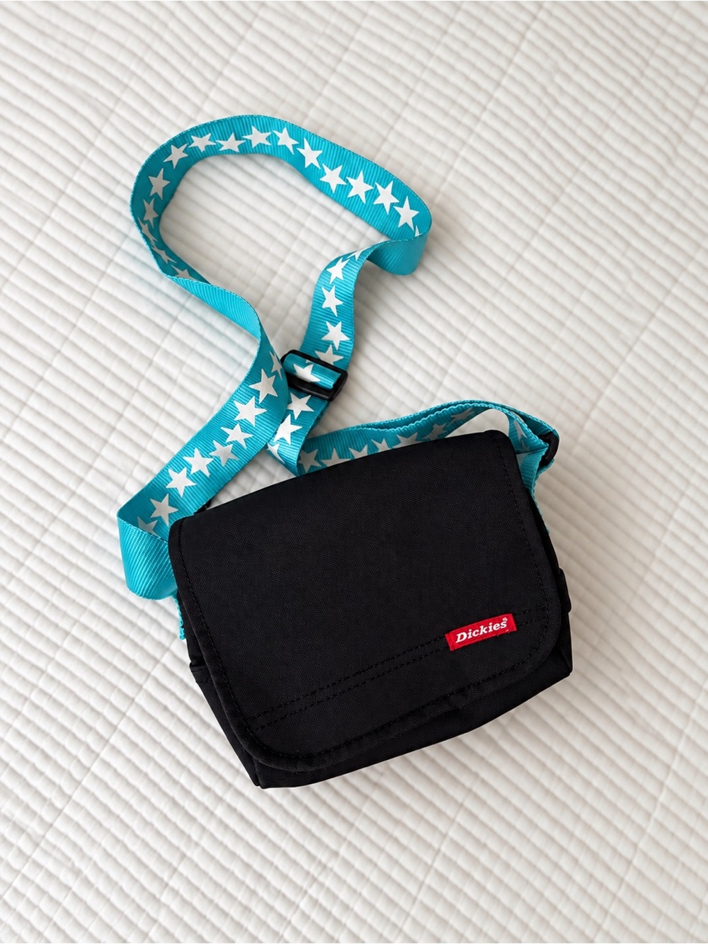 Dickies Black Mini Messenger Crossbody Bag with Turquoise Star Strap